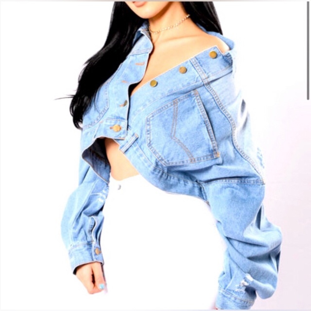 fashion nova cropped distressed jean jacket 2X
